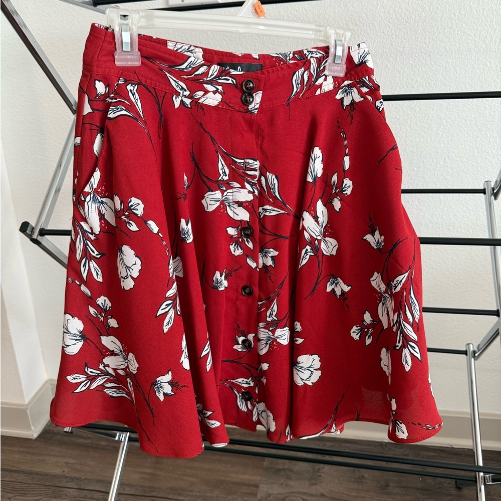 Floral Red Button-Up Skirt